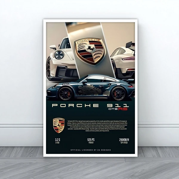 تابلو بکلیت طرح ماشین پورشه 911 مدل W-S10751 فریم سفید