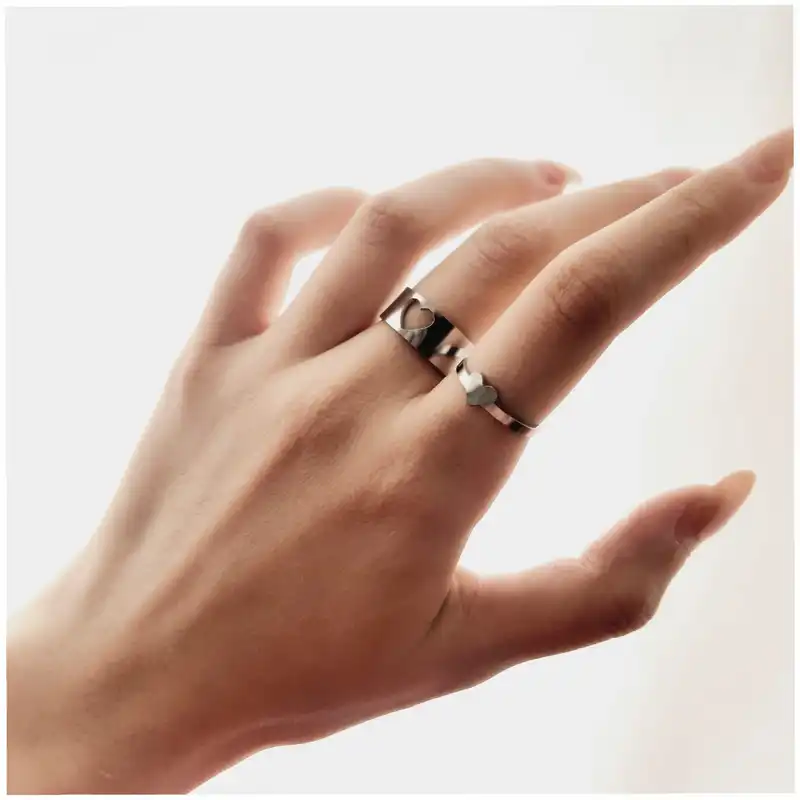 ست انگشتر  زنانه و مردانه مدل قلب بسته 2 عددی