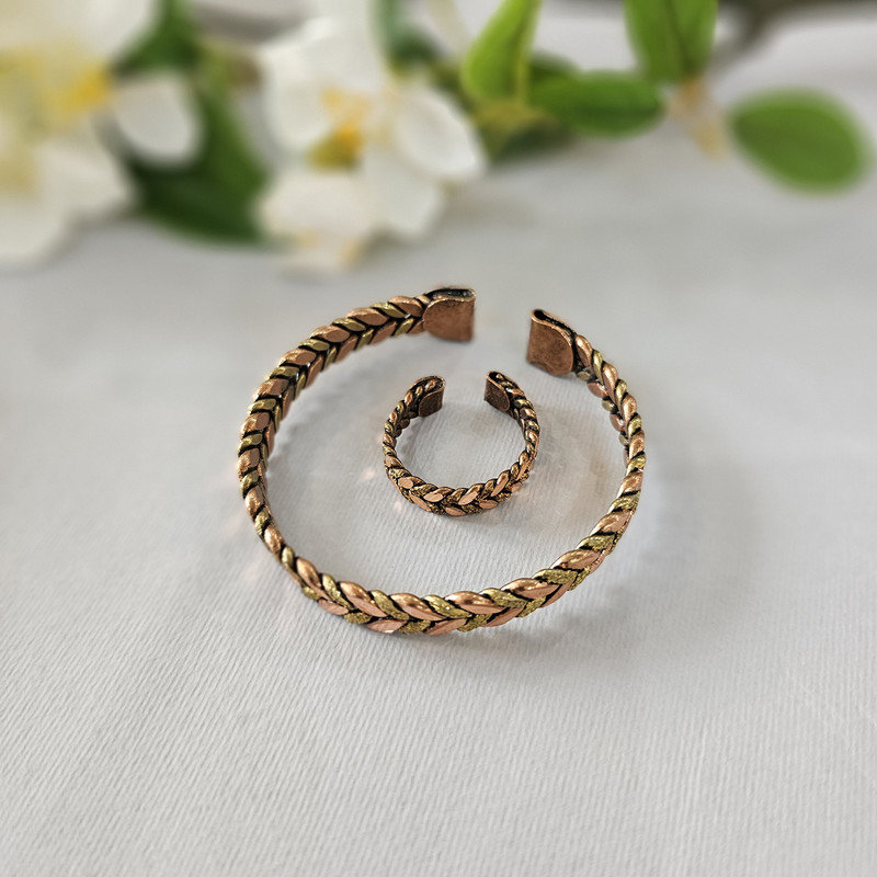 ست انگشتر و دستبند دست ساز زنانه مدل گندمی کد S047