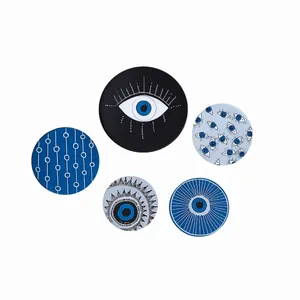 بشقاب دیوارکوب سفالی طرح چشم نظر کد 021 مجموعه 5 عددی