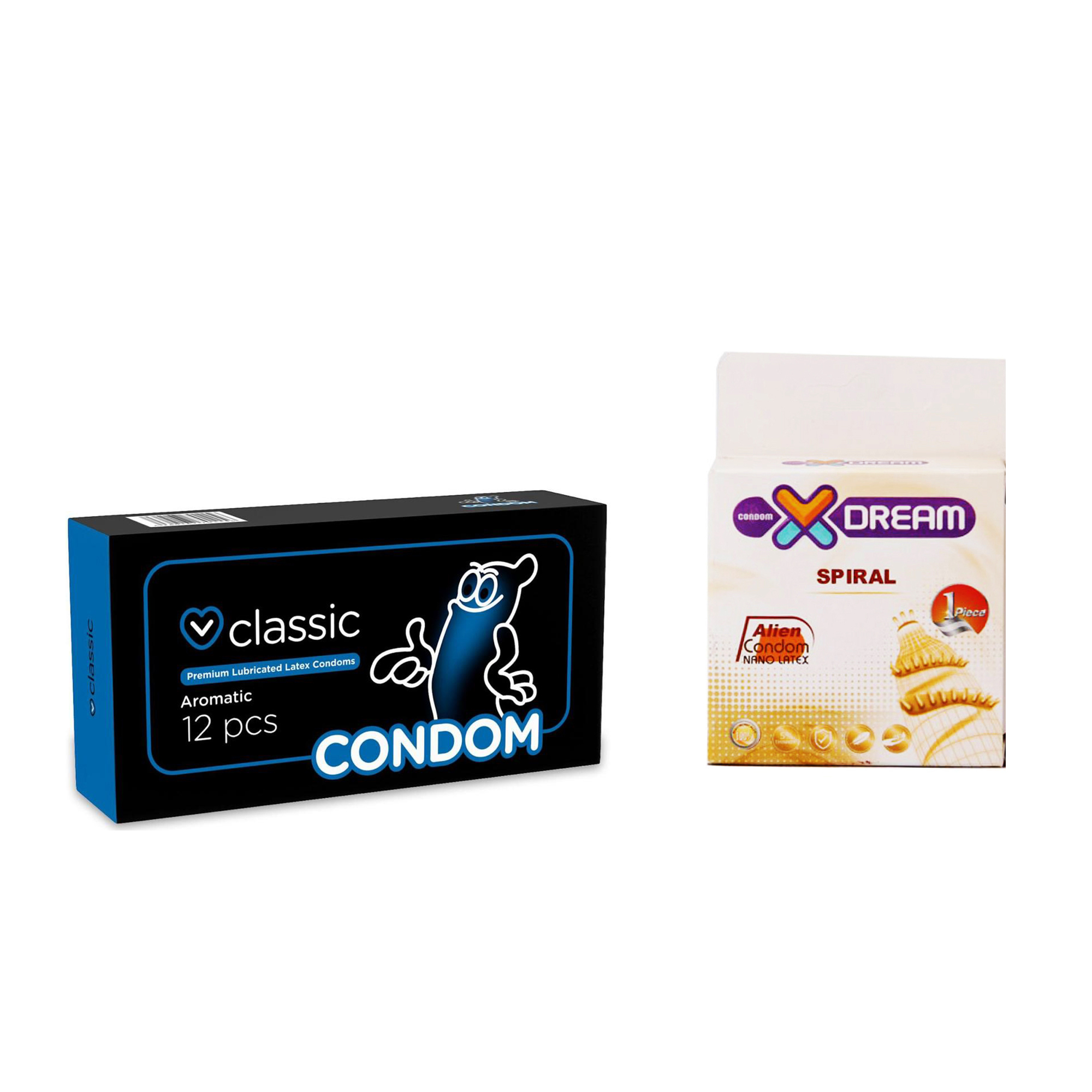 کاندوم ایکس دریم مدل Spiral به همراه کاندوم کاندوم مدل Classic بسته 12 عددی
