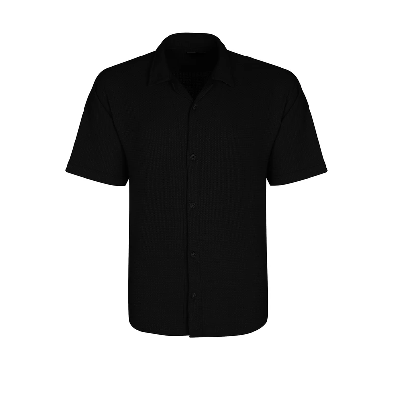 پیراهن آستین کوتاه یقه برگردان مردانه مدل بیسکویتی ساده کد P-M