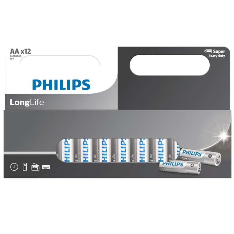 باتری قلمی فیلیپس مدل LongLife R6L12W بسته 12 عددی باتری قلمی فیلیپس مدل LongLife R6L12W بسته 12 عددی