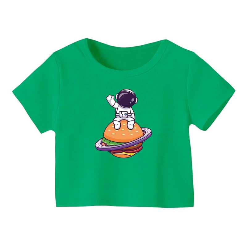 کراپ‌ تی‌شرت آستین کوتاه زنانه مدل فضانورد کد ۷