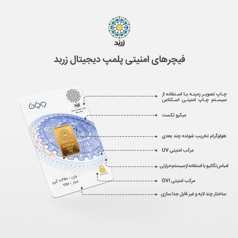 شمش طلا 18 عیار زربد مدل E250 - 3