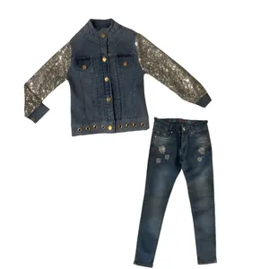 ست کت و شلوار دخترانه مدل پولکی رنگ آبی