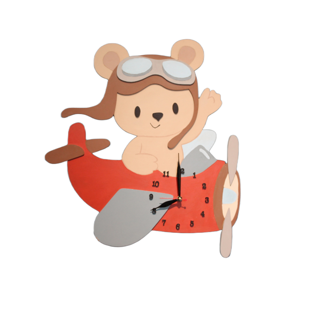 ساعت دیواری کودک طرح خرس و هواپیما