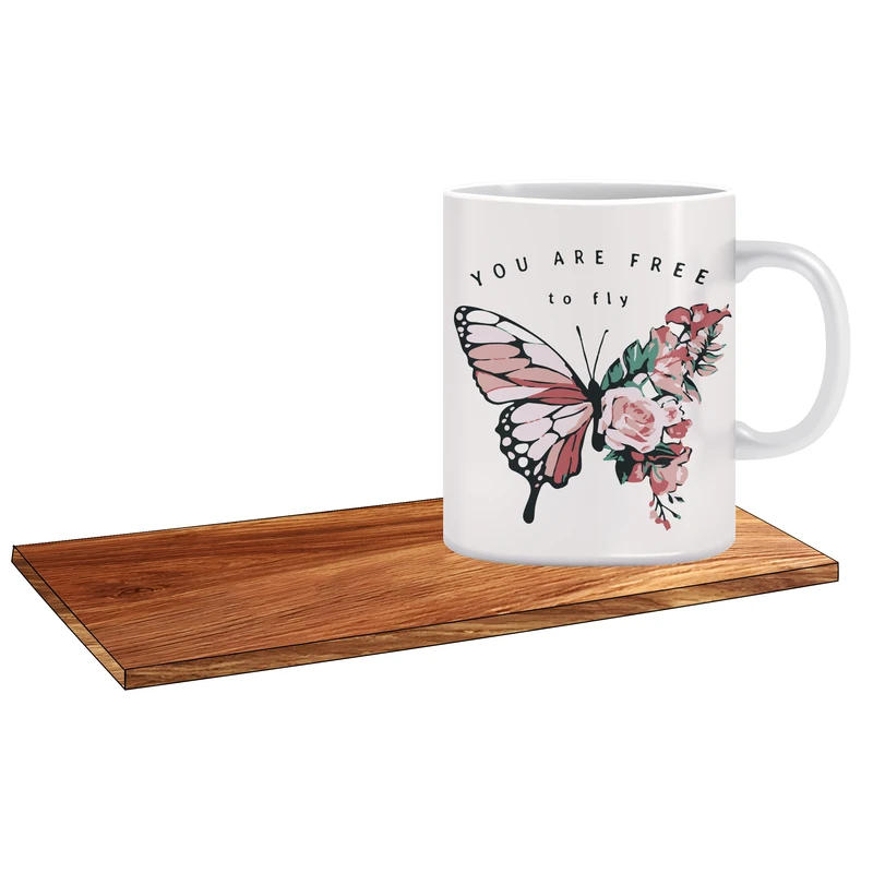 ماگ ال ایکس پی طرح پروانه گرافیکی کد 239 به همراه زیر لیوانی