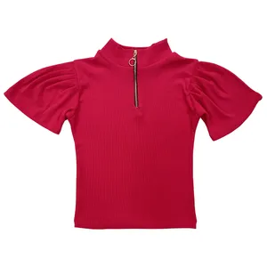 کراپ‌تاپ آستین کوتاه زنانه مدل زیپ دار 12-30 رنگ سرخابی
