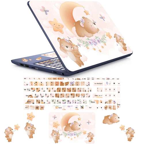استیکر لپ تاپ راتیانا مدل خرس کوچولو 01 مناسب برای لپ تاپ 15 تا 17 اینچ به همراه برچسب حروف فارسی کیبورد