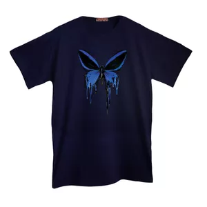 تی شرت لانگ  آستین کوتاه زنانه مدل پروانه رنگ سرمه ای