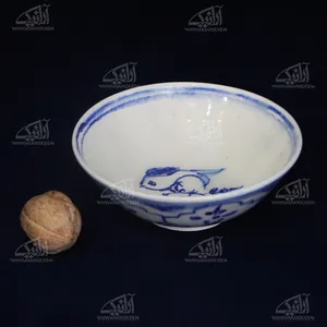  کاسه سفالی آرانیک نقاشی زیر لعابی  رنگ‎ ‎سفید طرح‎ ‎ماهی مدل  1004000091