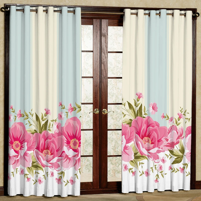 پرده بارمان دکور طرح گل مدل هازان پانچی کد 91-2190 W سایز 140x280 سانتی متر