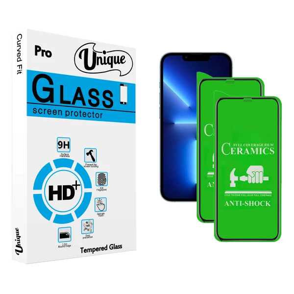 محافظ صفحه نمایش سرامیکی یونیک مدل +Pro مناسب برای گوشی موبایل اپل iPhone 13 Pro بسته دو عددی