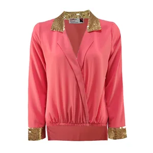 بلوز آستین بلند زنانه مدل یقه پولکی کد 12nb