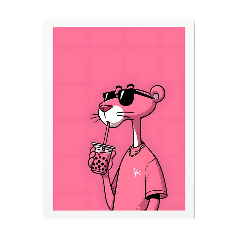 تابلو مدل دکوراتیو طرح پلنگ صورتی کد 1140 فریم سفید