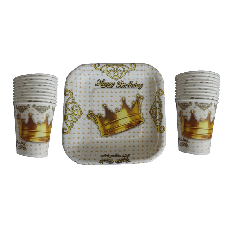 پیش دستی و لیوان یکبار مصرف کد001 طرح تاج مجموعه 40 عددی