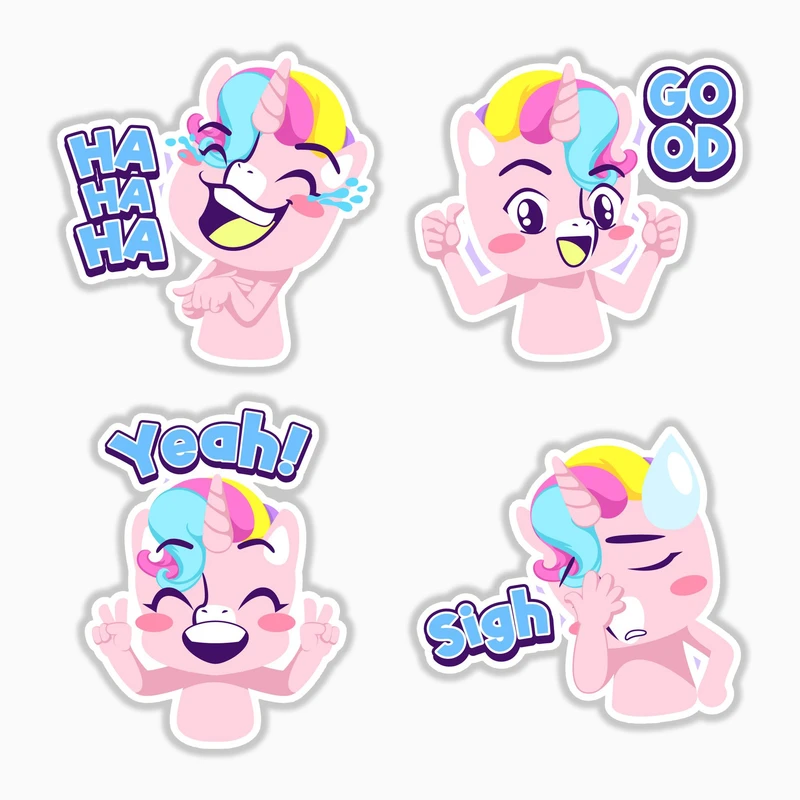 استیکر لپ تاپ و موبایل بووم طرح یونیکورن بامزه کد MR186 مجموعه 4 عددی