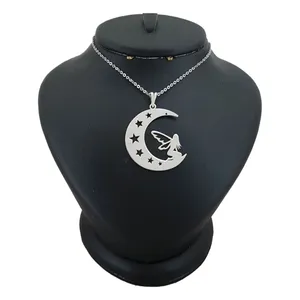 گردنبند نقره زنانه ترمه 1 طرح ماه و فرشته کد mas 00755