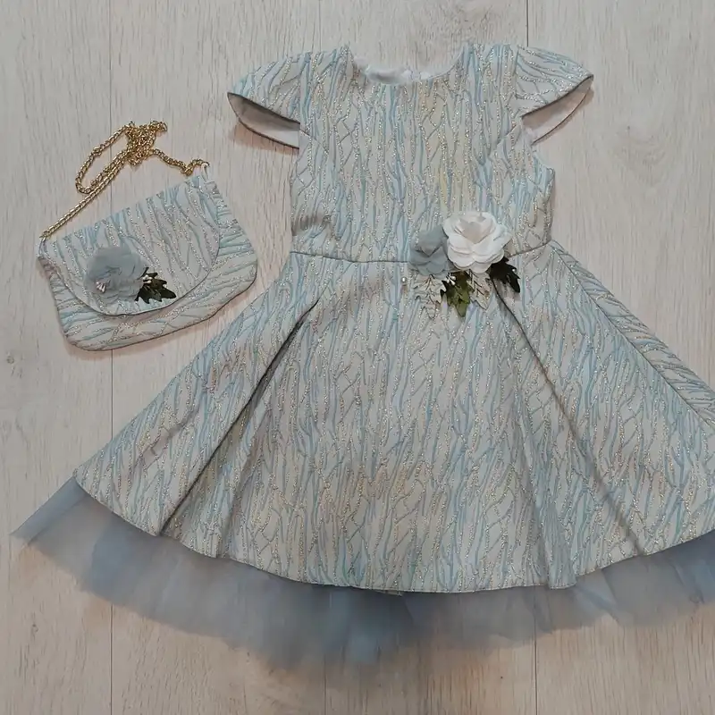 ست پیراهن و کیف دخترانه مدل ASH565 رنگ آبی