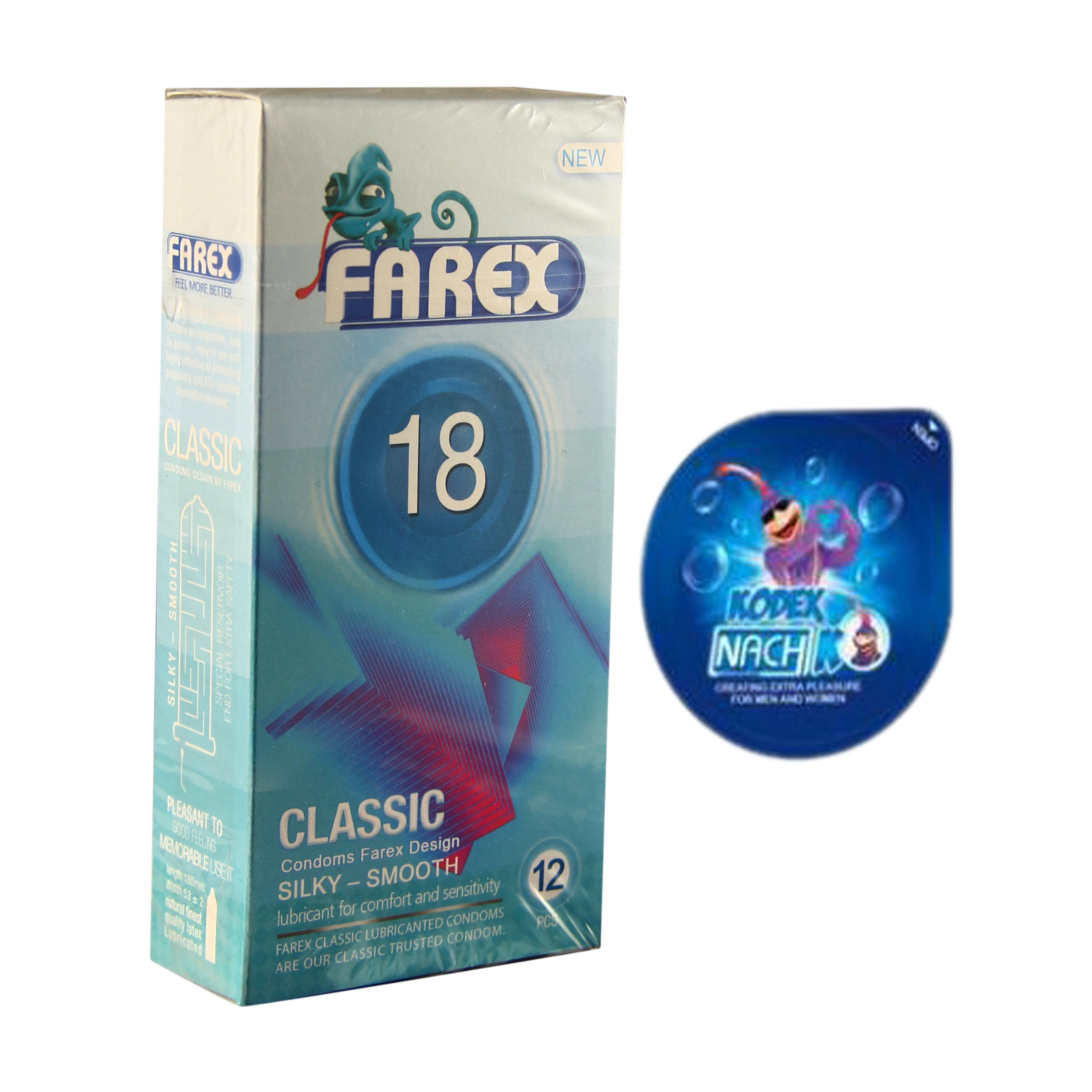 کاندوم فارکس مدل CLASSIC 18 بسته 12 عددی به همراه کاندوم ناچ کدکس مدل بلیسر
