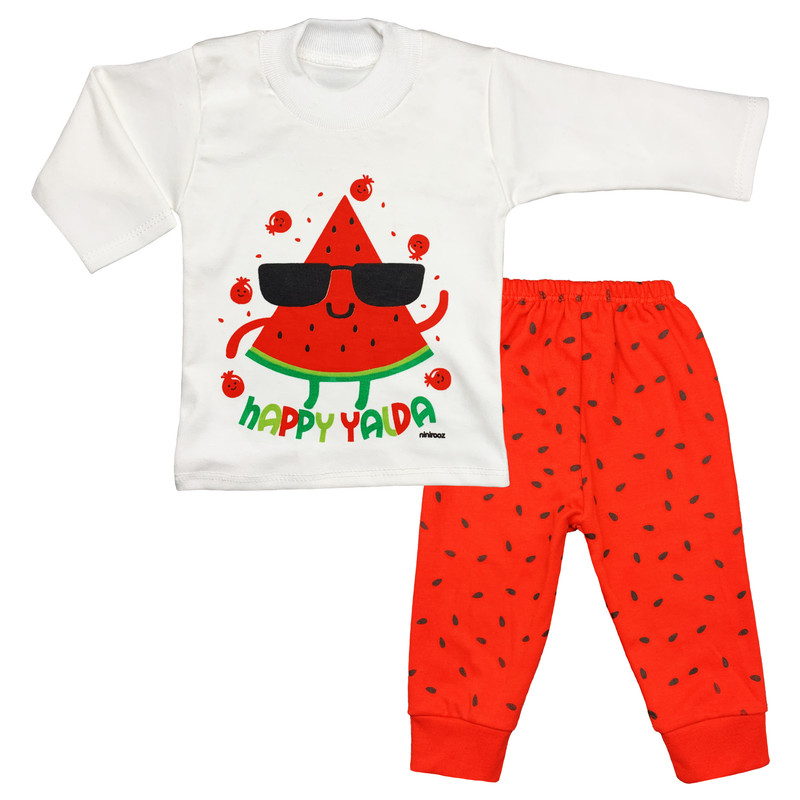ست تی شرت و شلوار نوزادی مدل هندوانه طرح Happy Yalda کد FF-386