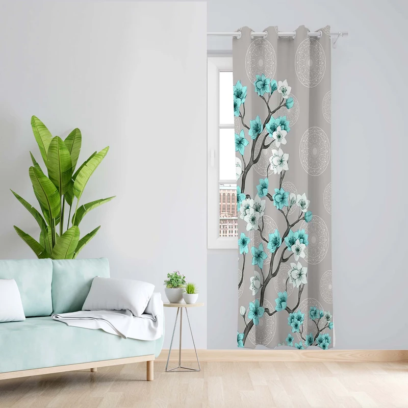 پرده طرح شکوفه بهاری مدل مخمل پانچی کد 55527L z سایز 140x200 سانتی متر