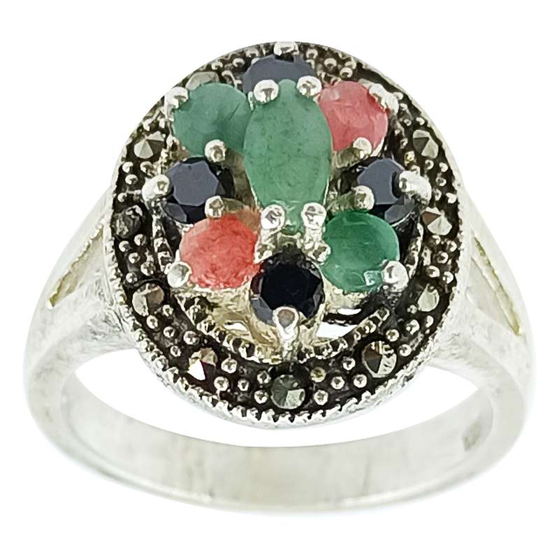 انگشتر نقره زنانه سلین کالا مدل یاقوت و زمرد ce-As305