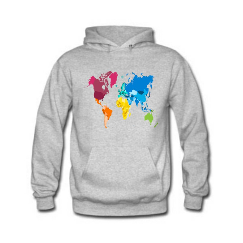 هودی مردانه طرح WORLD Map رنگ طوسی
