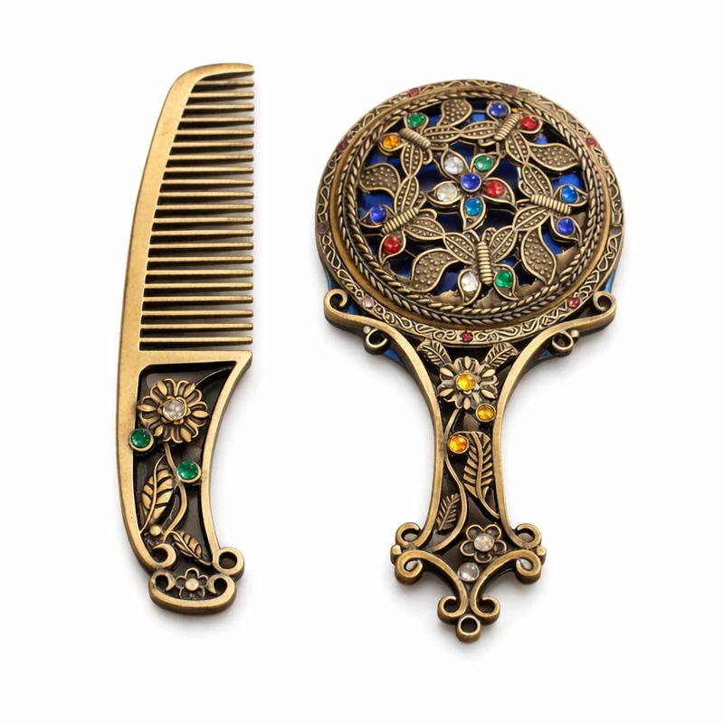 ست آینه آرایشی و شانه مو مدل سلطنتی کد s8