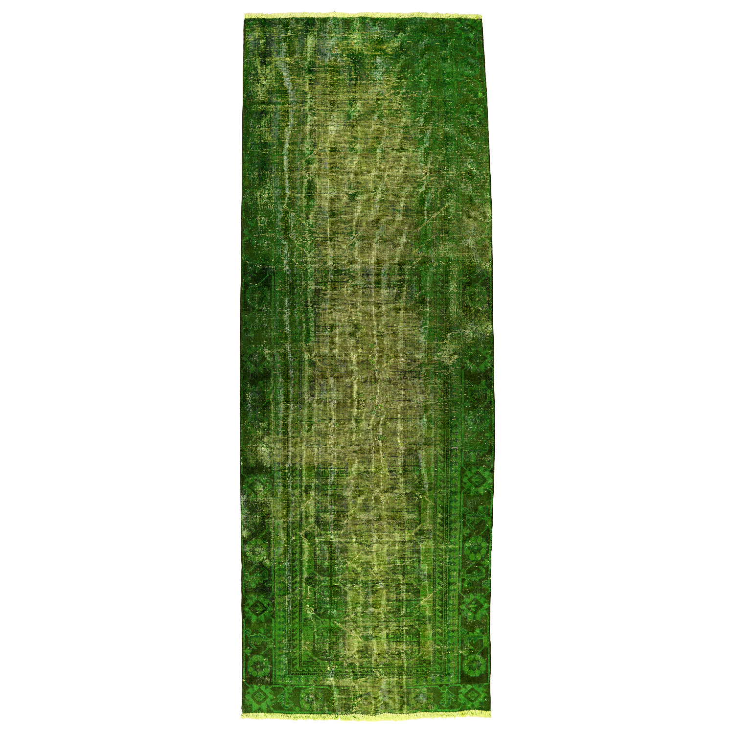 فرش دستبافت رنگ شده کناره طول سه متر طرح وینتج کد 991225