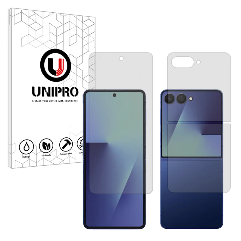 محافظ صفحه نمایش مات یونی پرو مدل Explosion Proof مناسب برای گوشی موبایل سامسونگ Galaxy Z Flip7 به همراه محافظ پشت گوشی