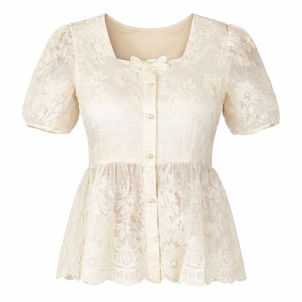 شومیز آستین کوتاه یقه خشتی زنانه مدل 01008