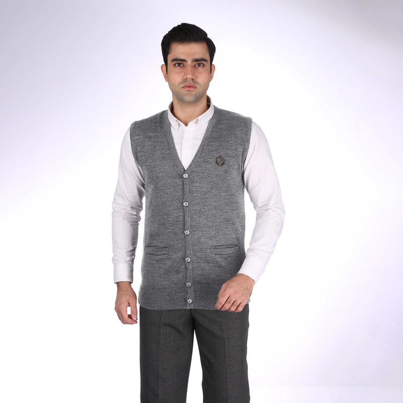 ژیله مردانه تریکو پاییزان مدل J710 ملانژ رنگ طوسی