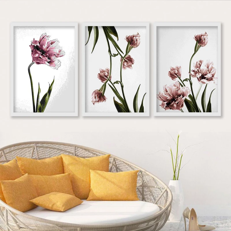 تابلو صبا طرح مدل دکوراتیو لاله کد 114w مجموعه 3 عددی