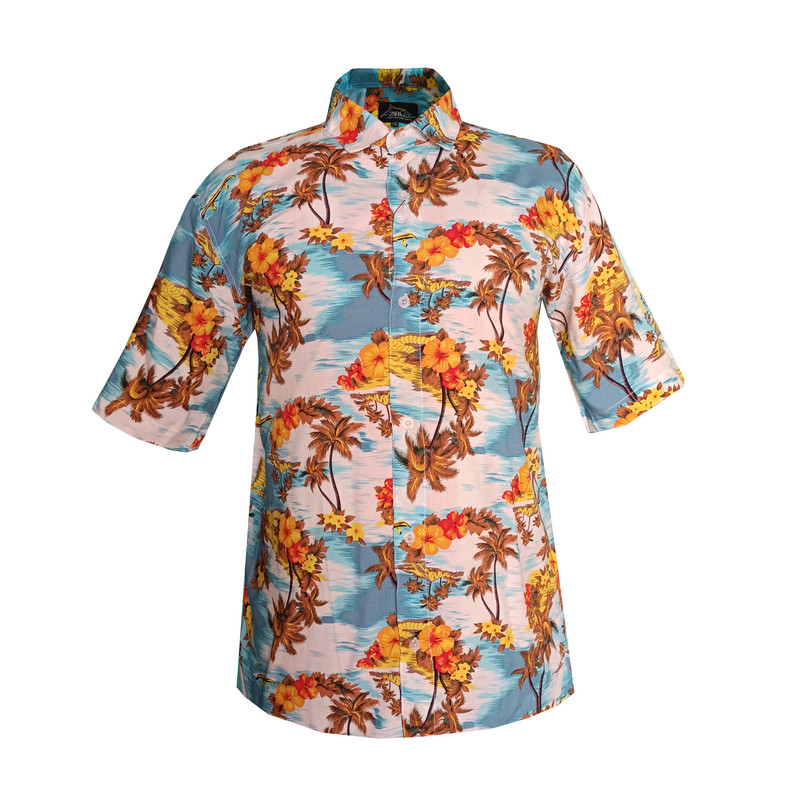 پیراهن آستین کوتاه مردانه مدل هاوایی نخل و گل