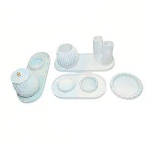 ست 7 تکه قندان و جاشمعی سنگی به همراه سینی مدل شیاردار