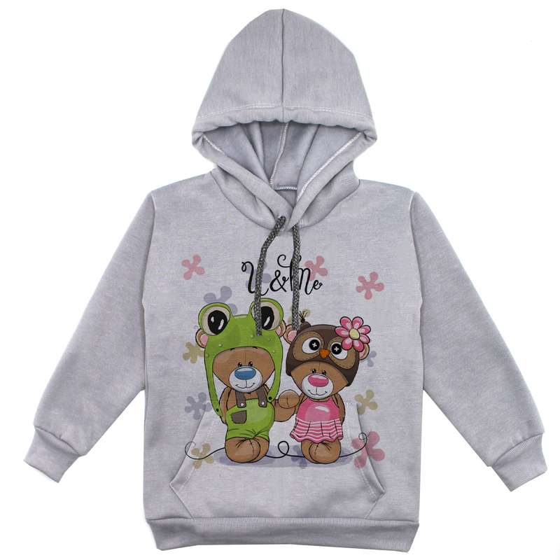 هودی دخترانه مدل خرس عاشق F39 رنگ طوسی