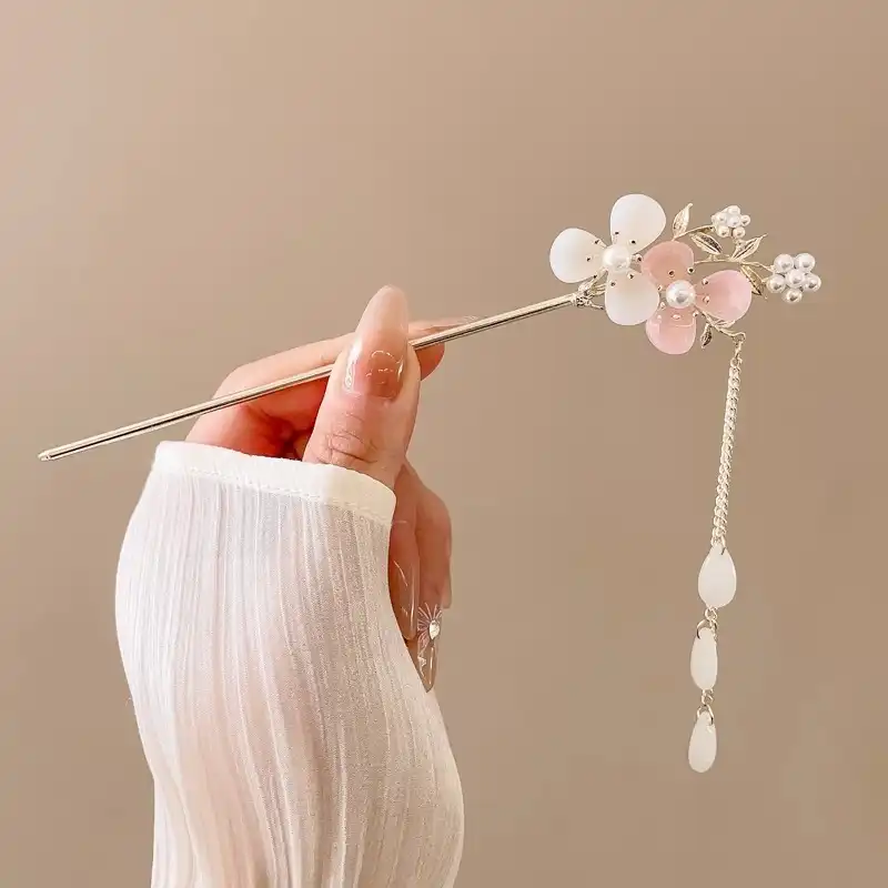 گیره مو زنانه مدل کانزاشی طرح گل شش پر