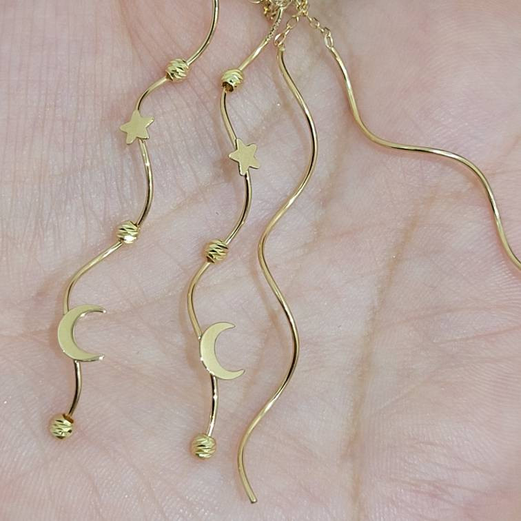 گوشواره بخیه‌ای طلا 18 عیار زنانه مان گالری مدل پیچک ماه و ستاره کد EA01-0031800 - 2