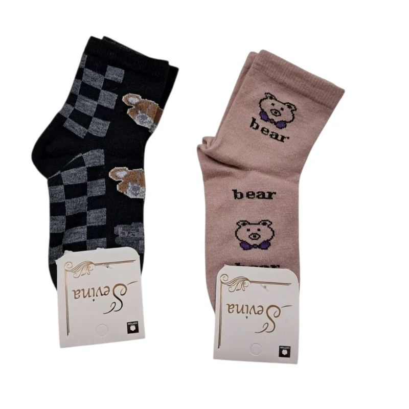 جوراب ساق بلند بچگانه مدل خرسی 1 مجموعه 2 عددی