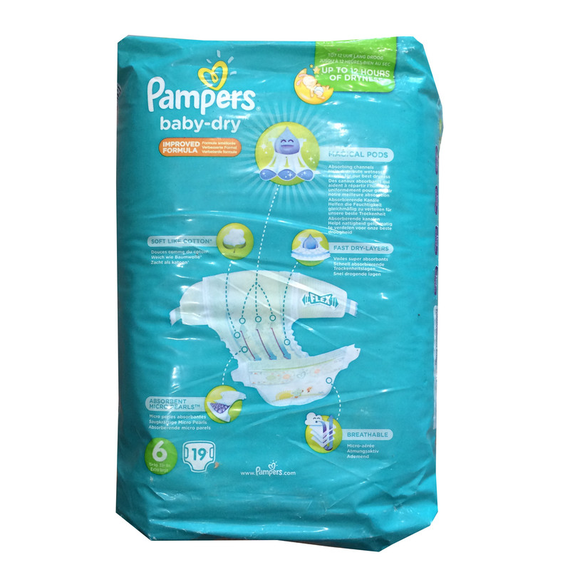 پوشک پمپرز مدل Baby Dry new سایز 6 بسته 19 عددی