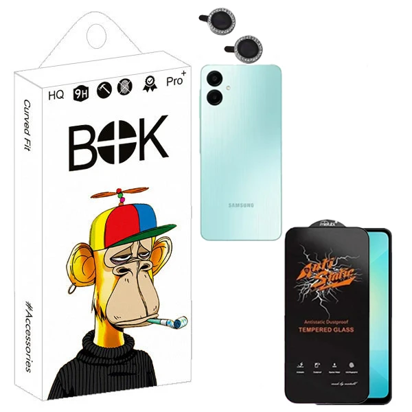 محافظ صفحه نمایش بوک مدل Antistatic Pro مناسب برای گوشی موبایل سامسونگ galaxy A06 به همراه محافظ لنز نگینی
