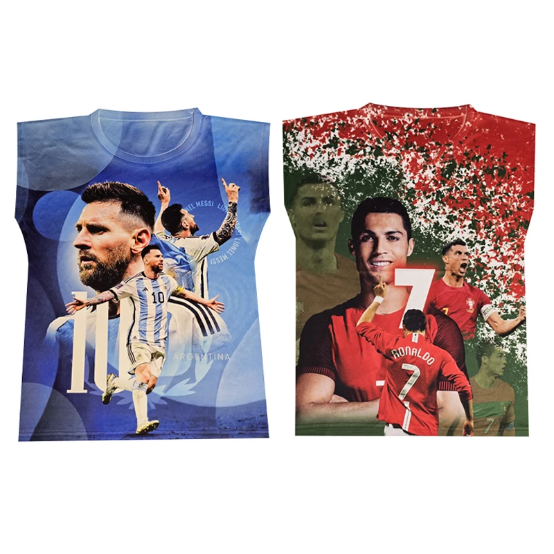 تی‌شرت آستین تا روی شانه ورزشی پسرانه مدل رونالدو و مسی مجموعه 2 عددی