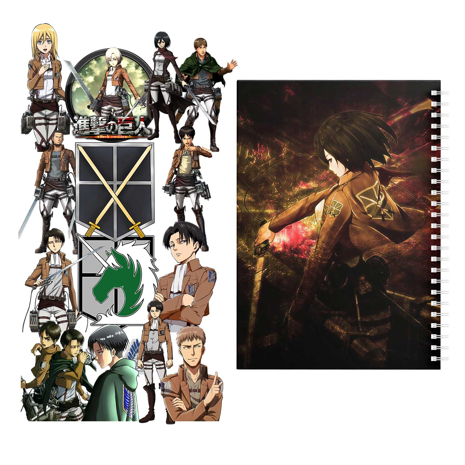 دفتر مشق باژیکان طرح انیمه اتک آن تایتان Attack On Titan کد 20211469 به همراه استیکر لپ تاپ مجموعه 14 عددی