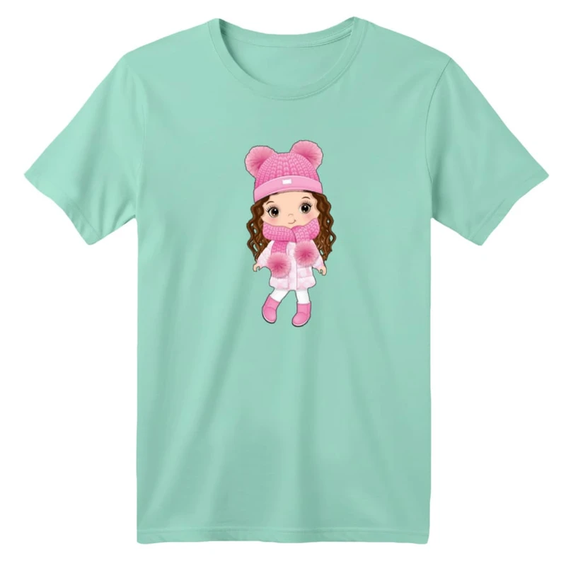 تی شرت آستین کوتاه بچگانه مدل دخترک کد ۱۵ رنگ سبز روشن