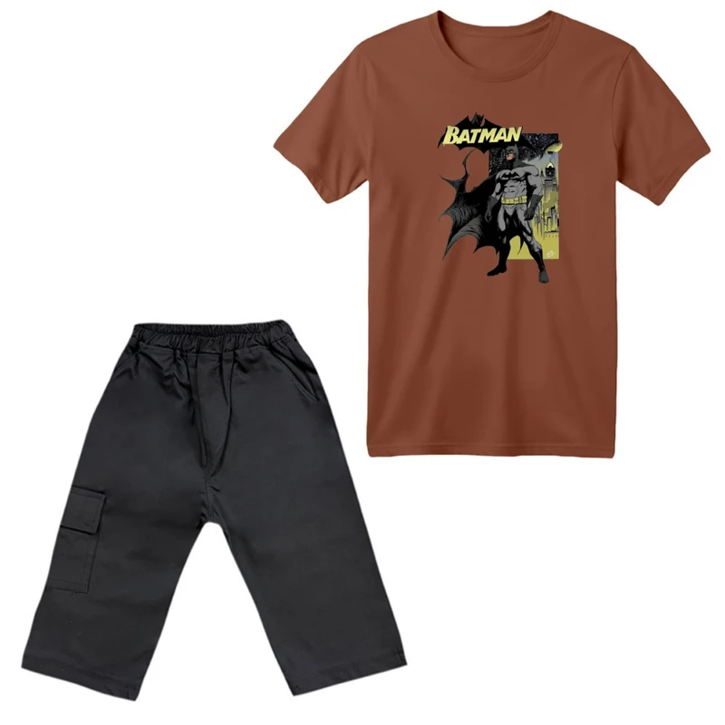 ست تی‌شرت آستین کوتاه و شلوارک پسرانه مدل بتمن کد ۱۱