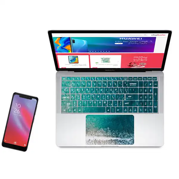 استیکر لپ تاپ راتیانا مدل دریا مناسب برای لپ تاپ 15 تا 17 اینچ به همراه برچسب حروف فارسی کیبورد