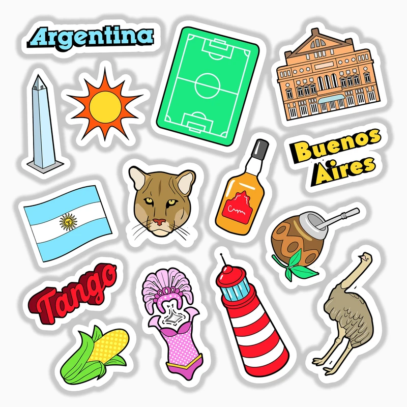 استیکر لپ تاپ و موبایل بووم طرح رنگارنگ مدل آرژانتین کد MA1 مجموعه 15 عددی