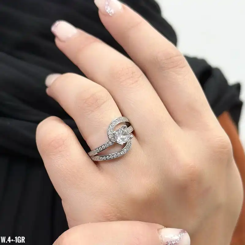 انگشتر نقره زنانه مدل دو طرفه تک تاش 0201